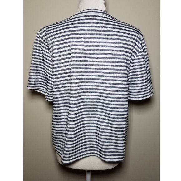 NWOT|BB Dakota Blue Metallic Striped Short Sleeve Top, MEDIUM - Picture 3 of 6